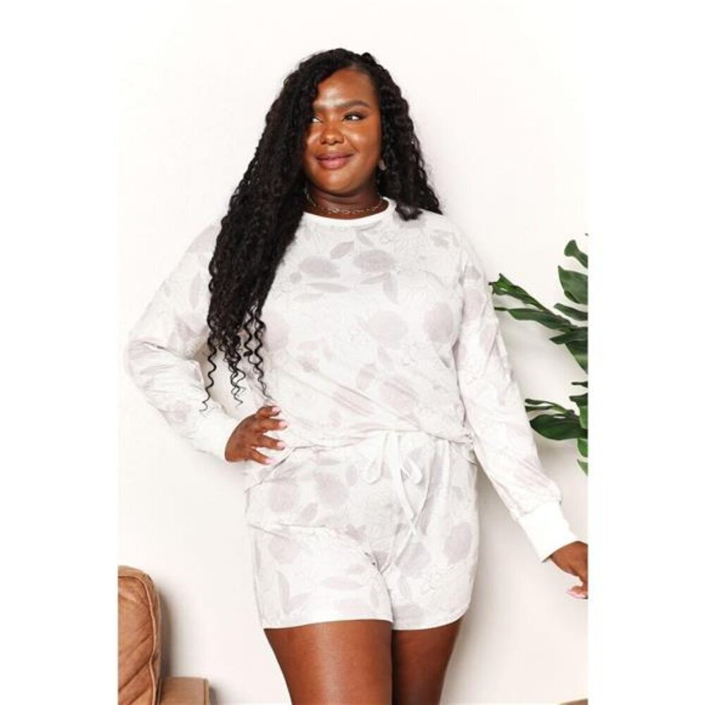 Double Take Floral Long Sleeve Top and Shorts Loungewear Set